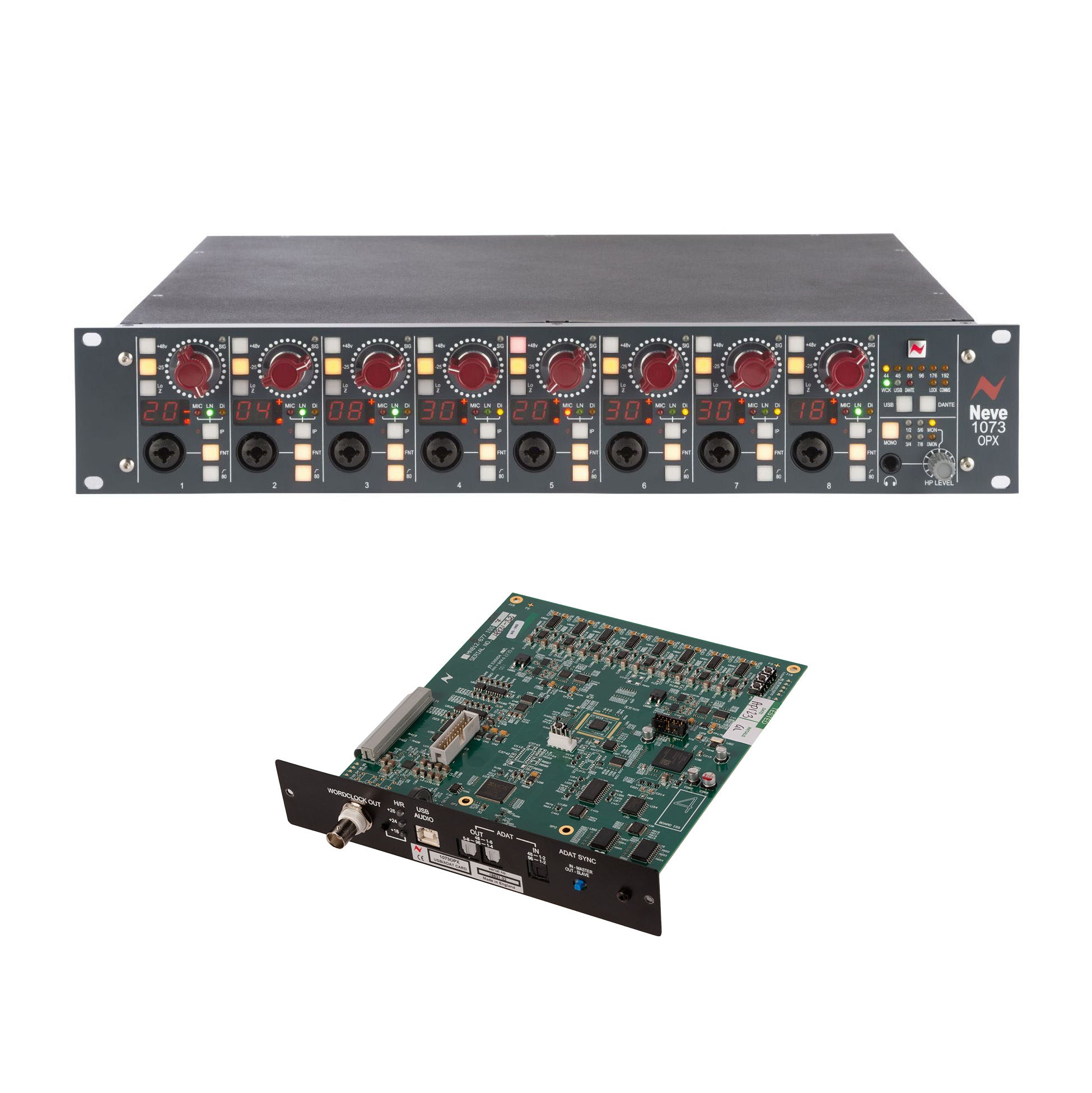 Neve 1073OPX 8x Mic Preamp & ADAT/USB digital option card bundle KMR