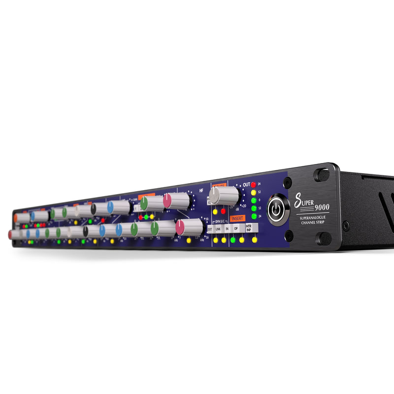 SSL Super 9000 with colorful knobs on a white background