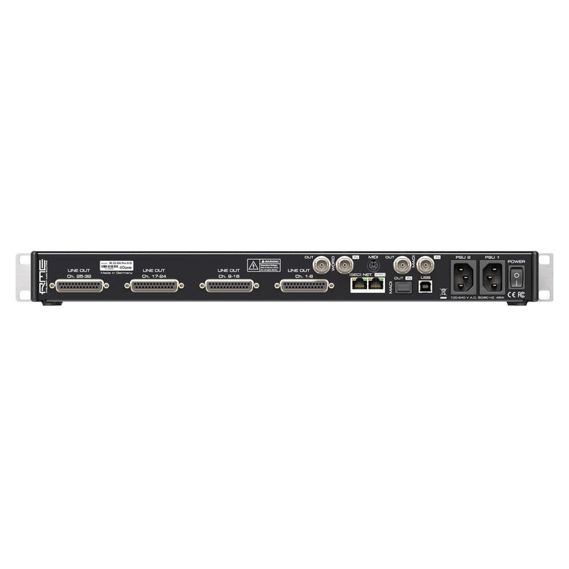 M32 Rack Producer Rear RME M32-DA-PRO-II-D 32 channel DA converter with MADI & DANTE – KMR Audio